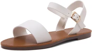 Herstyle Keetton Women's Flat Sandals Open Toe Ladies Dressy Sandals Black White Cognac Flat Sandals Ankle Strap Comfy Casual Sandal for Summer