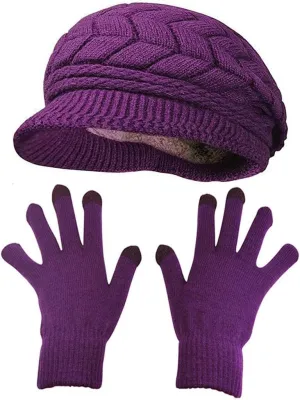 HINDAWI Winter Hats Gloves for Women Knit Warm Snow Ski Outdoor Caps Touch Screen Mittens