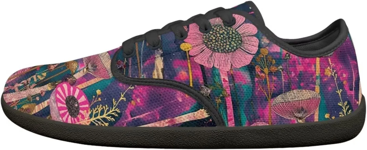 Hippie Flowers Casual Dress Barefoot Shoes Comfort Lace Up Zreo Drop Knit Sneaker Breathable Light Non Slip