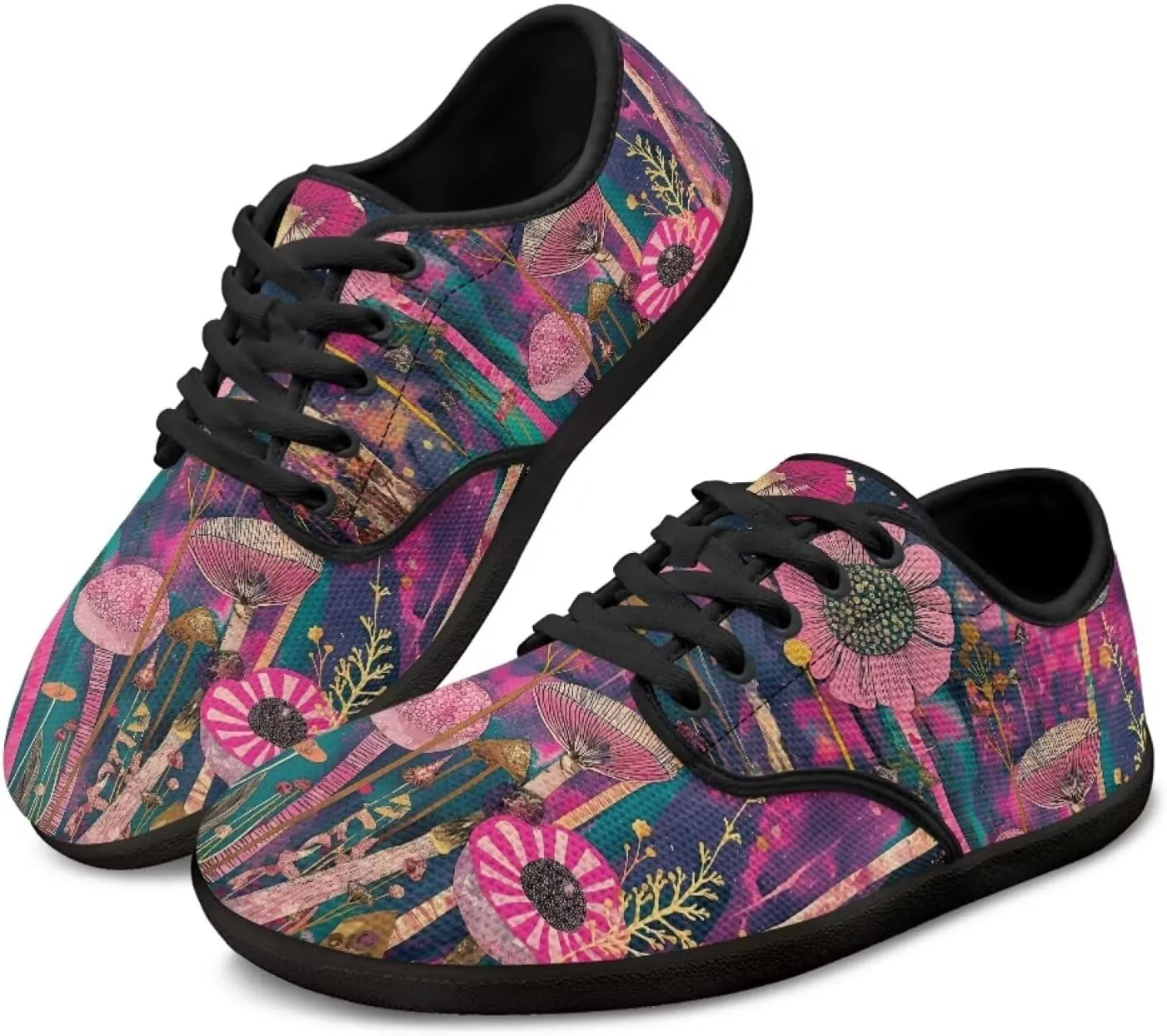 Hippie Flowers Casual Dress Barefoot Shoes Comfort Lace Up Zreo Drop Knit Sneaker Breathable Light Non Slip