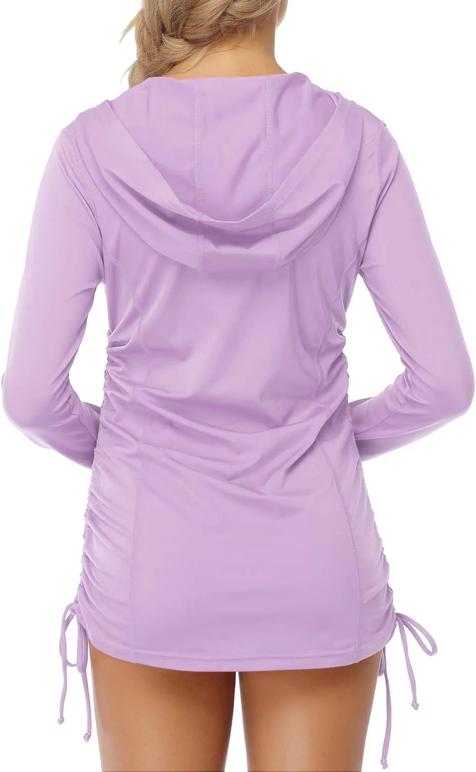 HISKYWIN Womens Hoodie Thumb Hole UV Sun Protection Rash Guard Side Adjustable Wetsuit Swimsuit Top