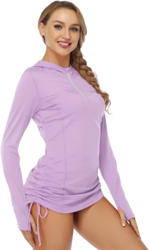 HISKYWIN Womens Hoodie Thumb Hole UV Sun Protection Rash Guard Side Adjustable Wetsuit Swimsuit Top