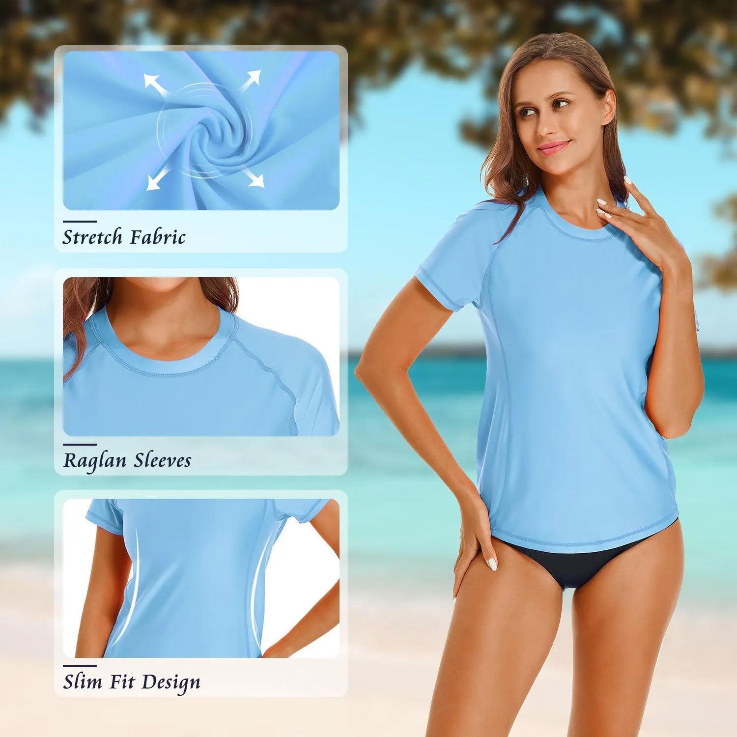 HODOSPORTS Women's UPF 50  Rash Guard Sun Protection Swim Shirt Quick Dry Swimsuit Lightweight Short Sleeve