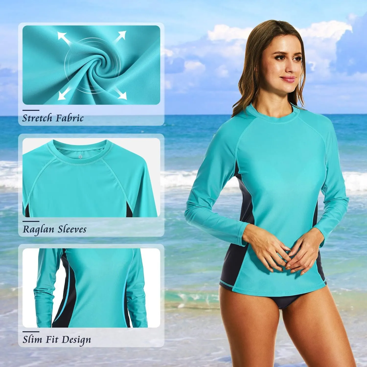 HODOSPORTS Women's UPF 50  Rash Guard Swimsuit UV Sun Protection Swim Shirt Long Sleeve