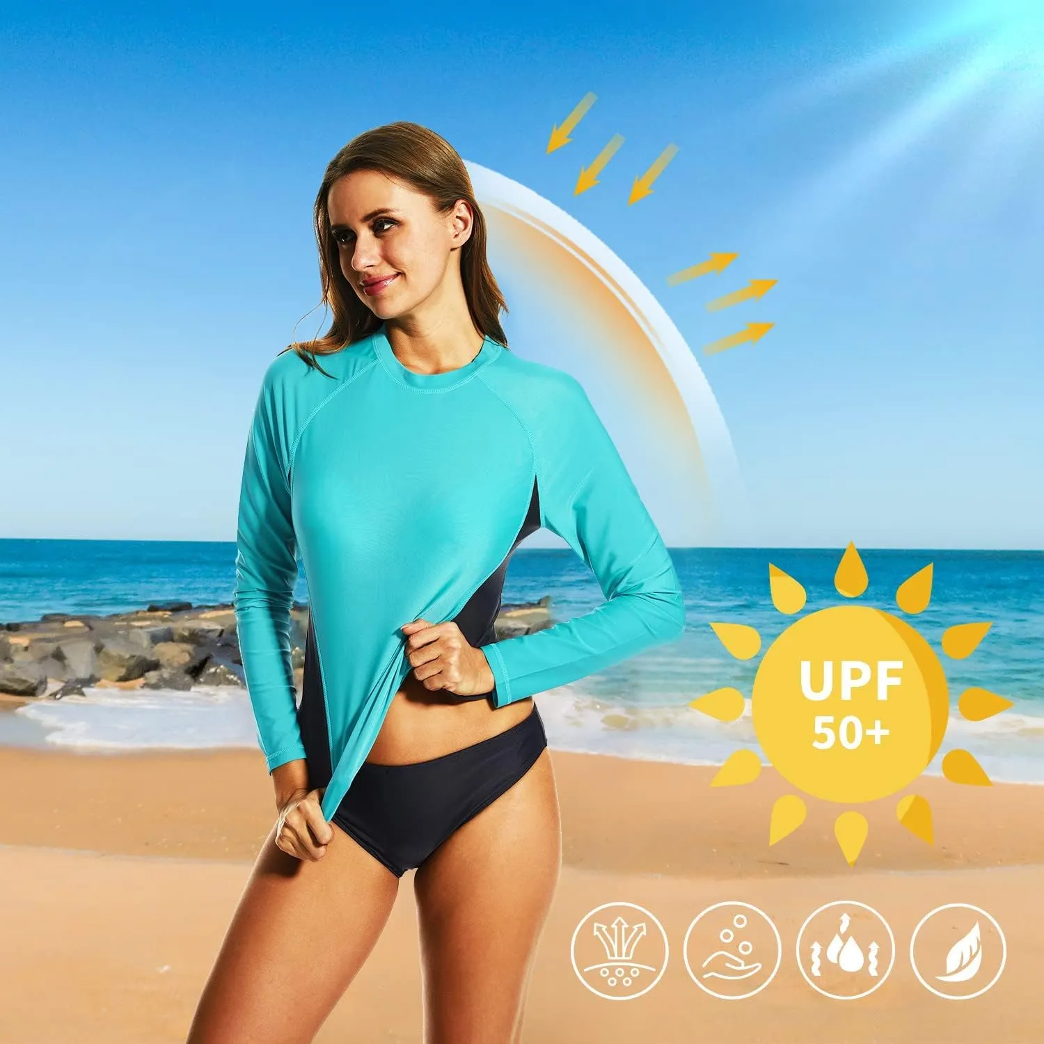 HODOSPORTS Women's UPF 50  Rash Guard Swimsuit UV Sun Protection Swim Shirt Long Sleeve