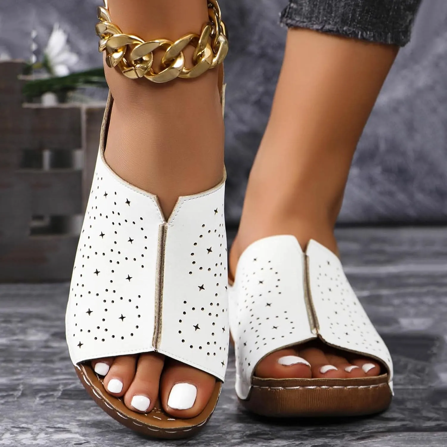 Hollow Out Wedge Sandals for Women 2025 new Arch Support Lightweight Soft Sole Platform Sandalias Breathable Orthotic Sandals