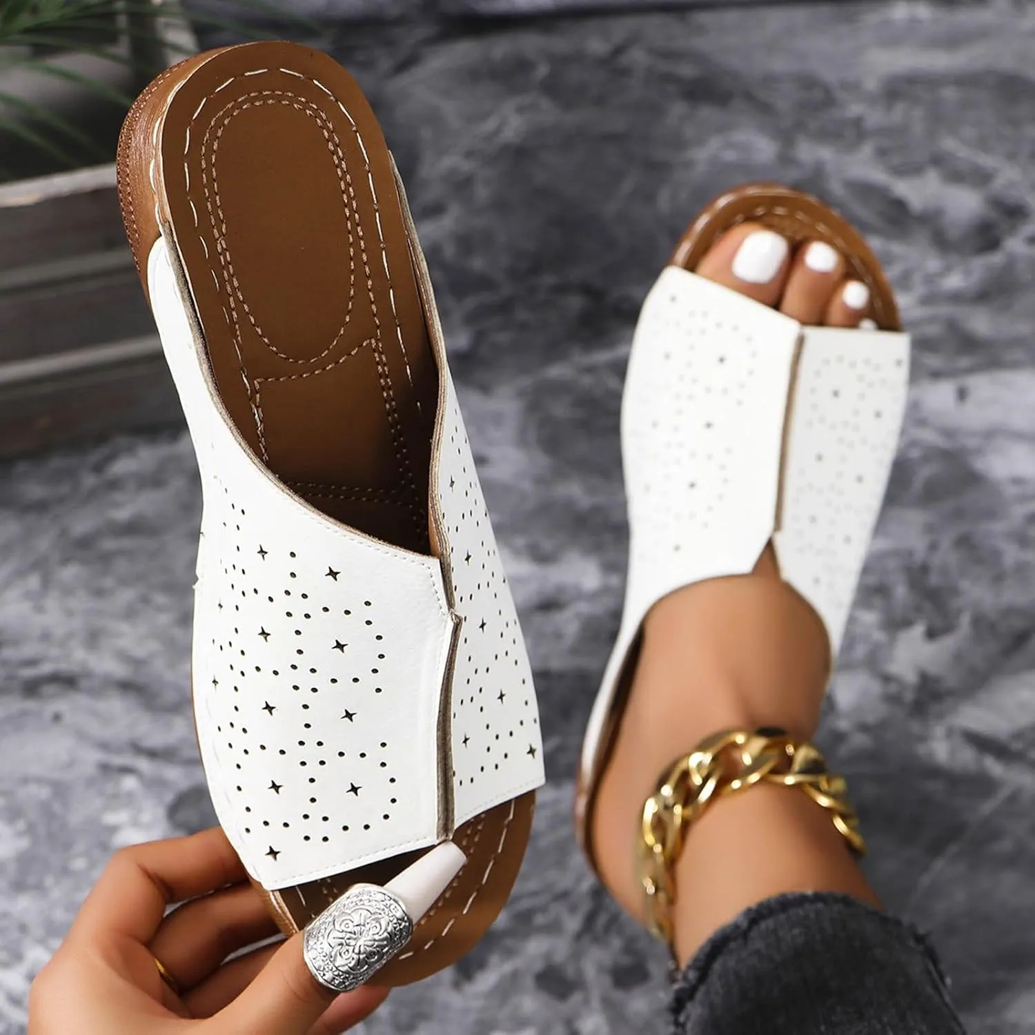 Hollow Out Wedge Sandals for Women 2025 new Arch Support Lightweight Soft Sole Platform Sandalias Breathable Orthotic Sandals