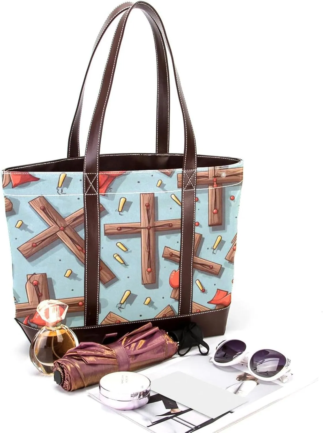 Holy Easter Cross-1068 Shoulder Purses for Women Large Soft Washed Leather Purses and Durable Handbags