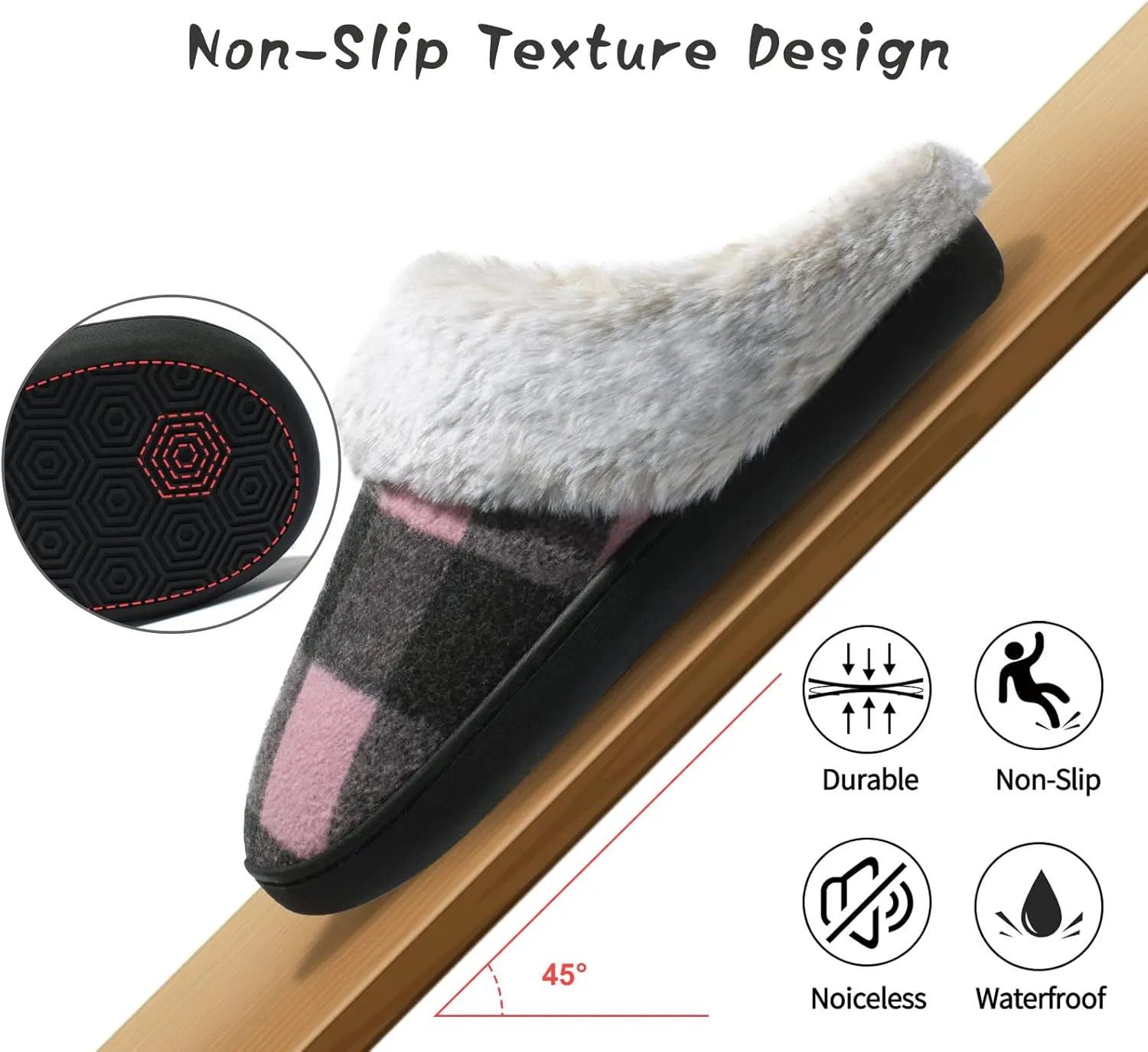 House Slippers for Women Indoor and Outdoor Memory Foam Fuzzy Slippers Bedroom Buffalo plaid Slip-on Shoes Christmas Gift