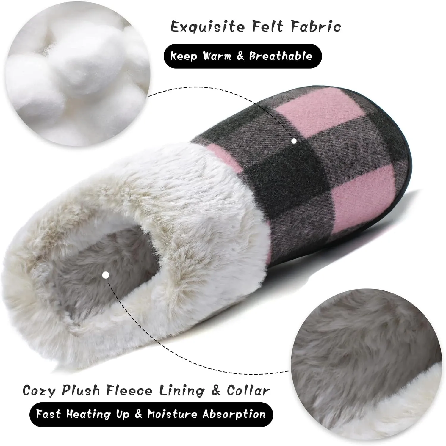 House Slippers for Women Indoor and Outdoor Memory Foam Fuzzy Slippers Bedroom Buffalo plaid Slip-on Shoes Christmas Gift