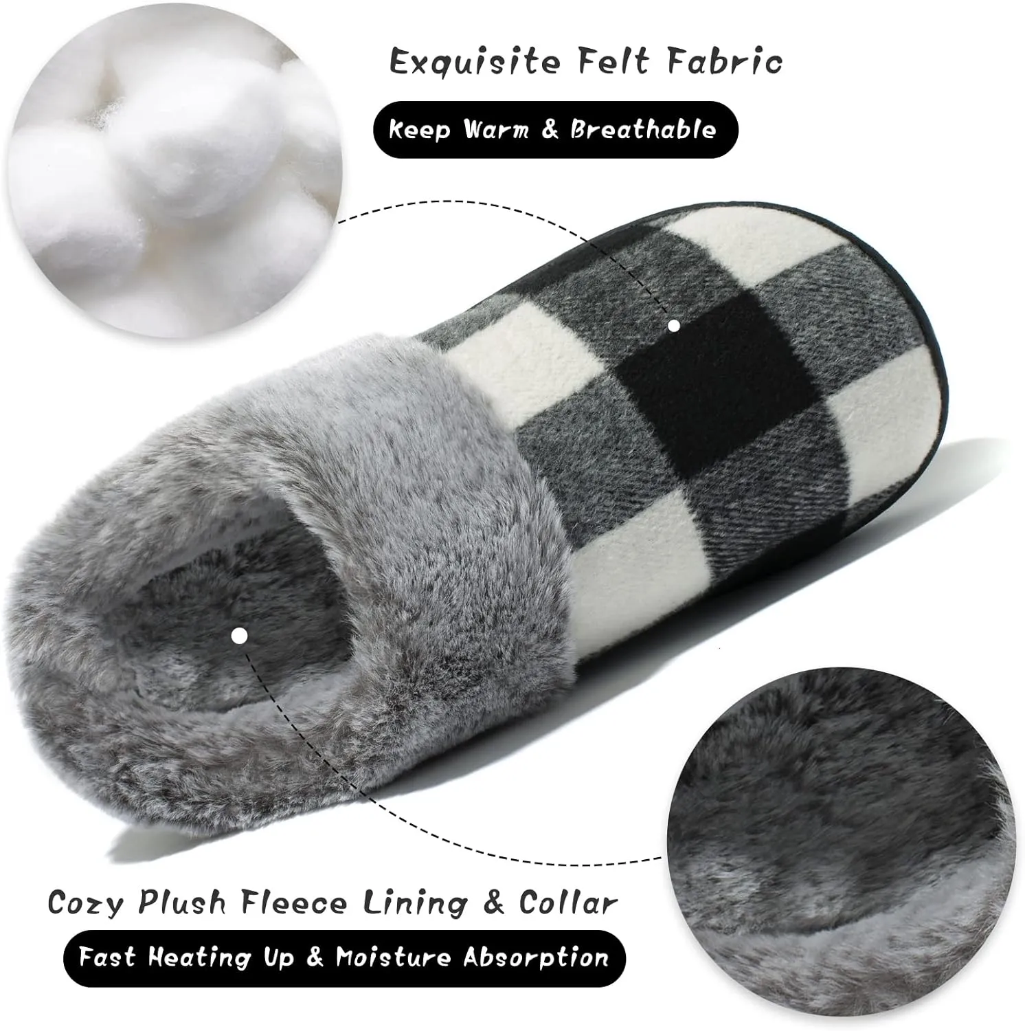 House Slippers for Women Indoor and Outdoor Memory Foam Fuzzy Slippers Bedroom Buffalo plaid Slip-on Shoes Christmas Gift
