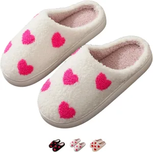House Slippers for Women Men Indoor Soft Plush Comfy Warm Couple Home Slippers Cute Heart Shaped Winter Cozy Cotton Slippers Slides Slip On Fuzzy Bedroom Slippers