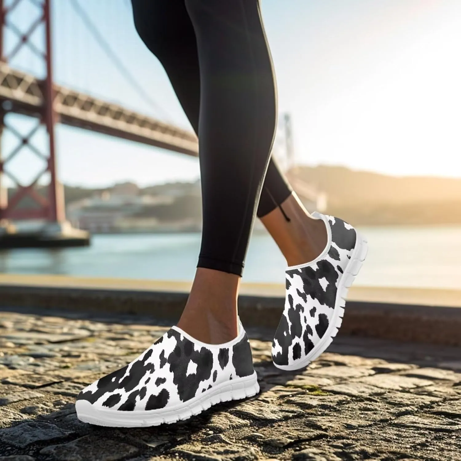 Howilath Animal Print Women's Loafers & Slip-on Running Sneakers Travel Breathable Shoes with Anti-Slip Sole
