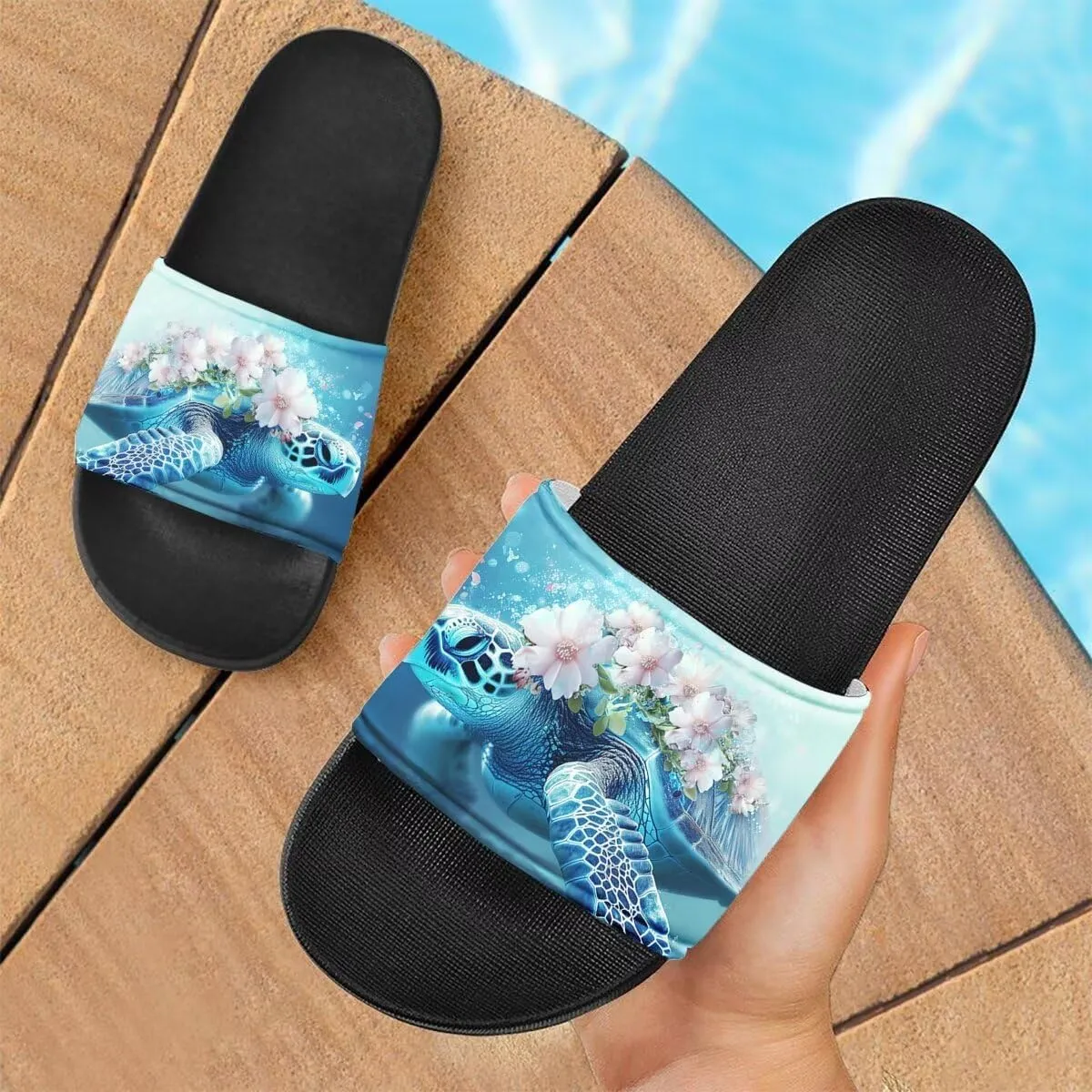 Howilath Novelty Animals Pattern Women's Slide Sandals, Casual Soft Sole Open Toe Non-Slip Single Band Slide Sandals