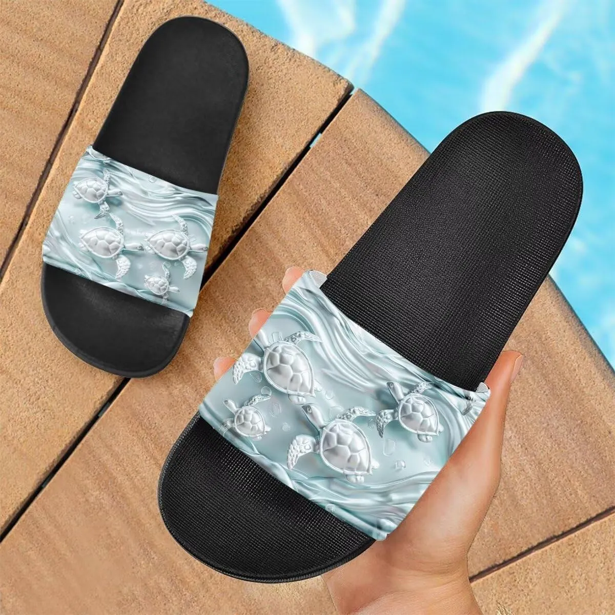 Howilath Novelty Animals Pattern Women's Slide Sandals, Casual Soft Sole Open Toe Non-Slip Single Band Slide Sandals