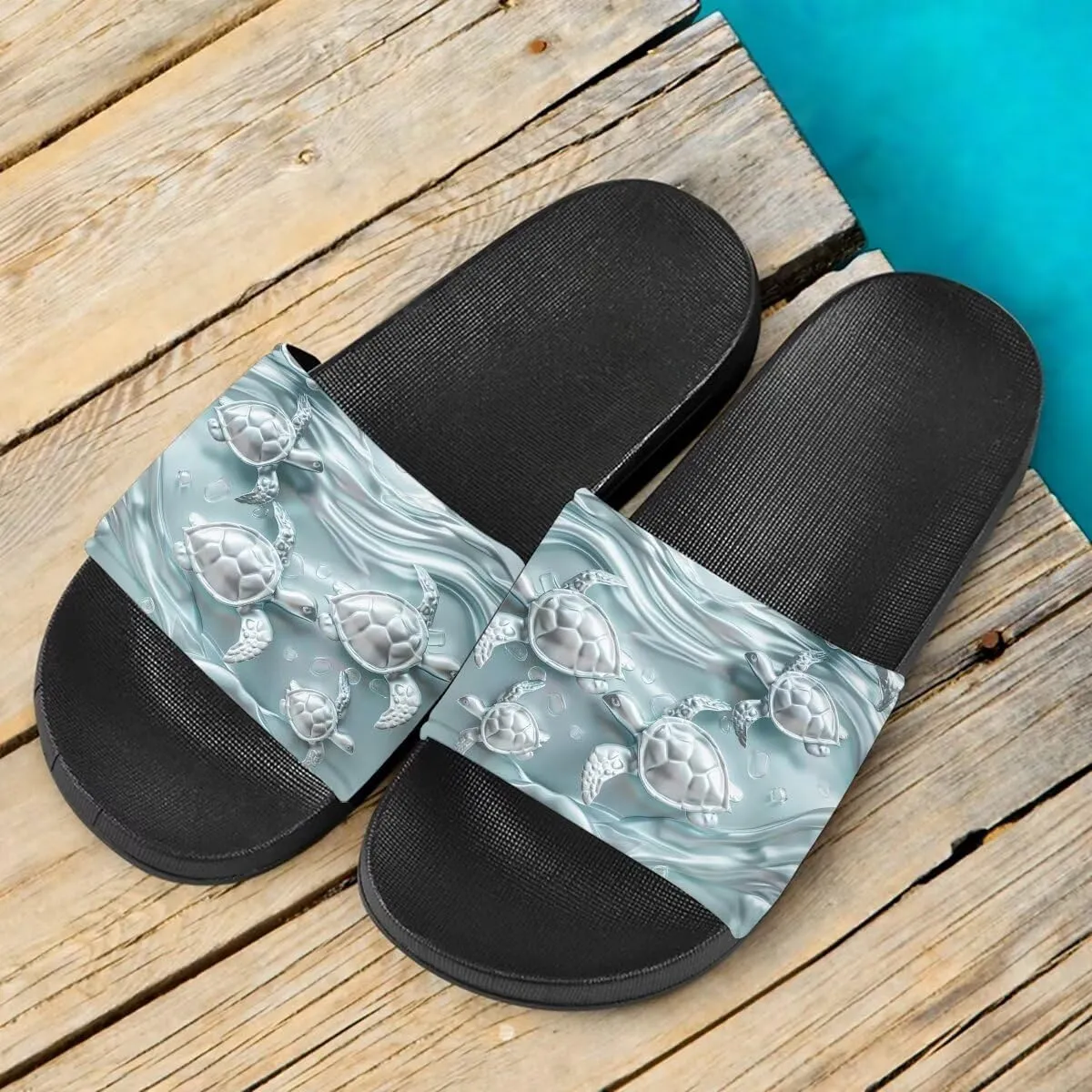 Howilath Novelty Animals Pattern Women's Slide Sandals, Casual Soft Sole Open Toe Non-Slip Single Band Slide Sandals