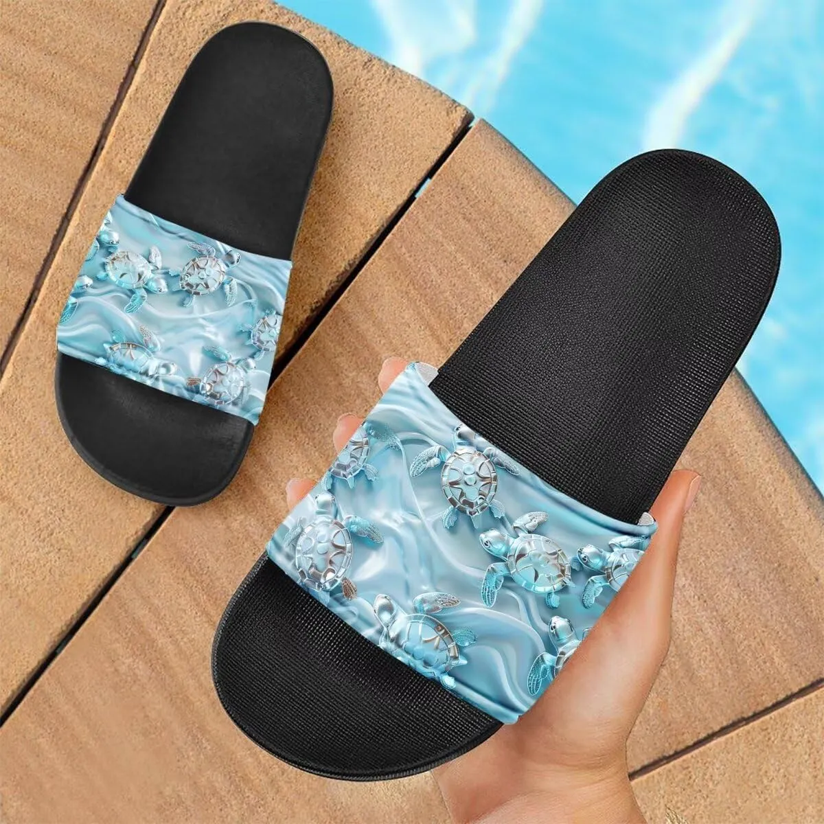Howilath Novelty Animals Pattern Women's Slide Sandals, Casual Soft Sole Open Toe Non-Slip Single Band Slide Sandals