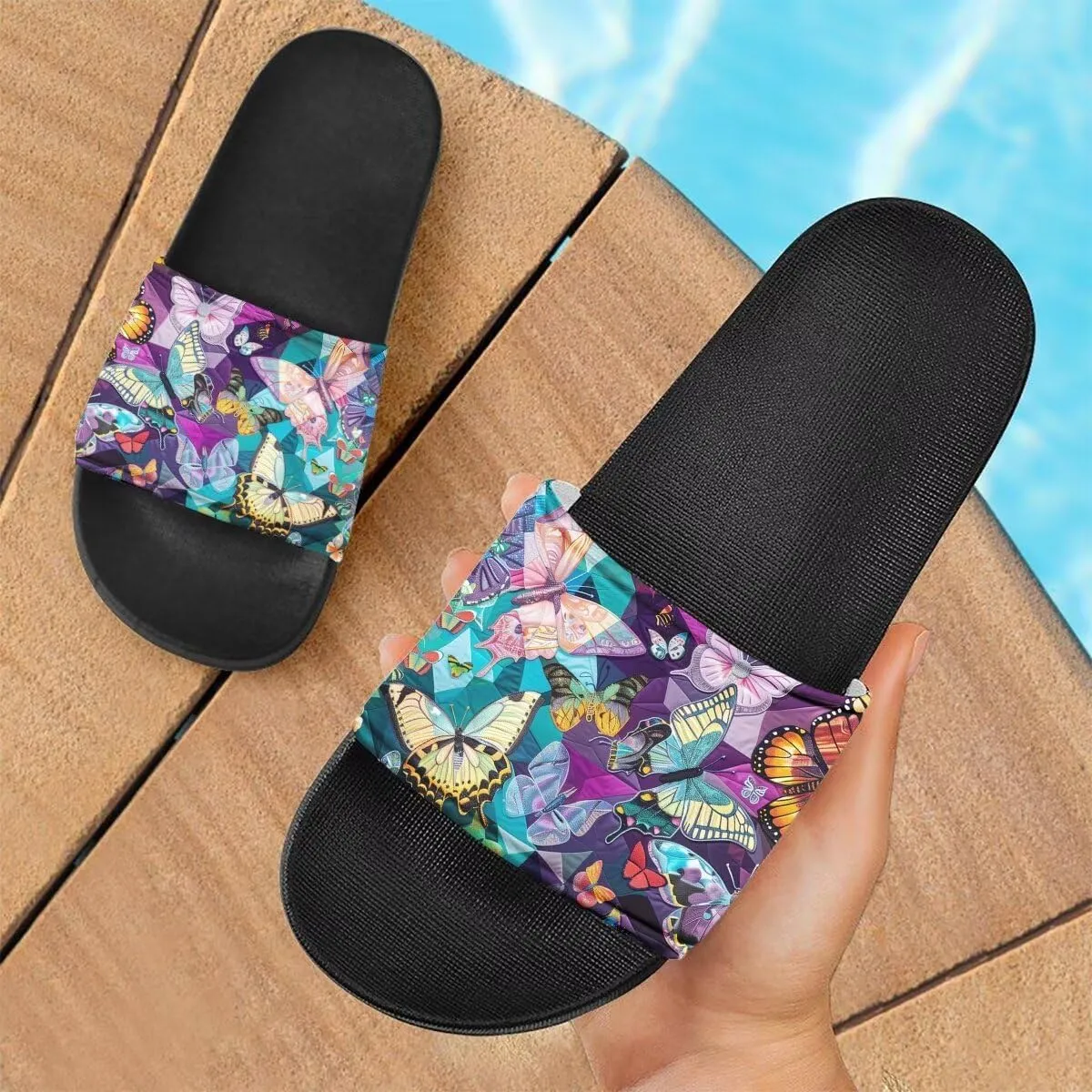 Howilath Novelty Animals Pattern Women's Slide Sandals, Casual Soft Sole Open Toe Non-Slip Single Band Slide Sandals