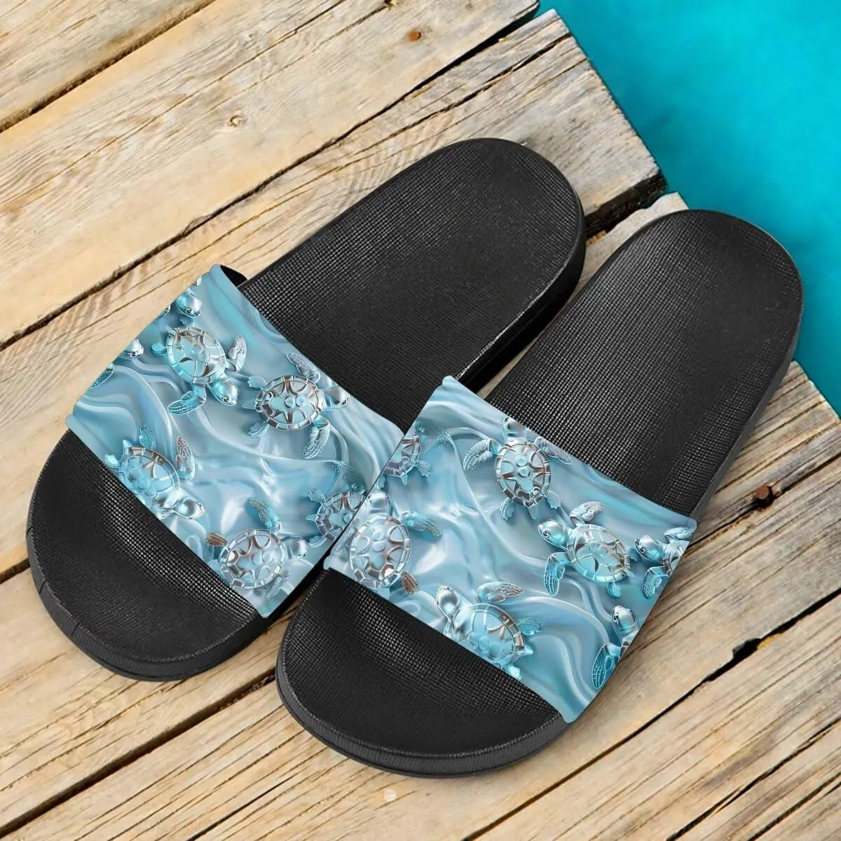 Howilath Novelty Animals Pattern Women's Slide Sandals, Casual Soft Sole Open Toe Non-Slip Single Band Slide Sandals