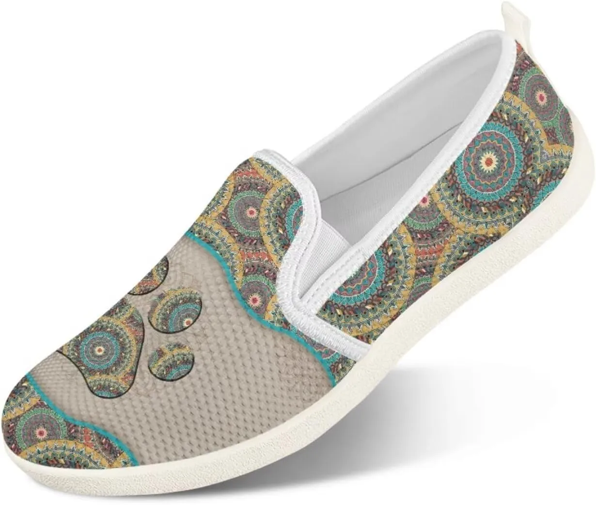 Howilath Western Aztec Print Mesh Sneakers Women Slip on Loafers Casual Breathable Shoes Walking Shoes