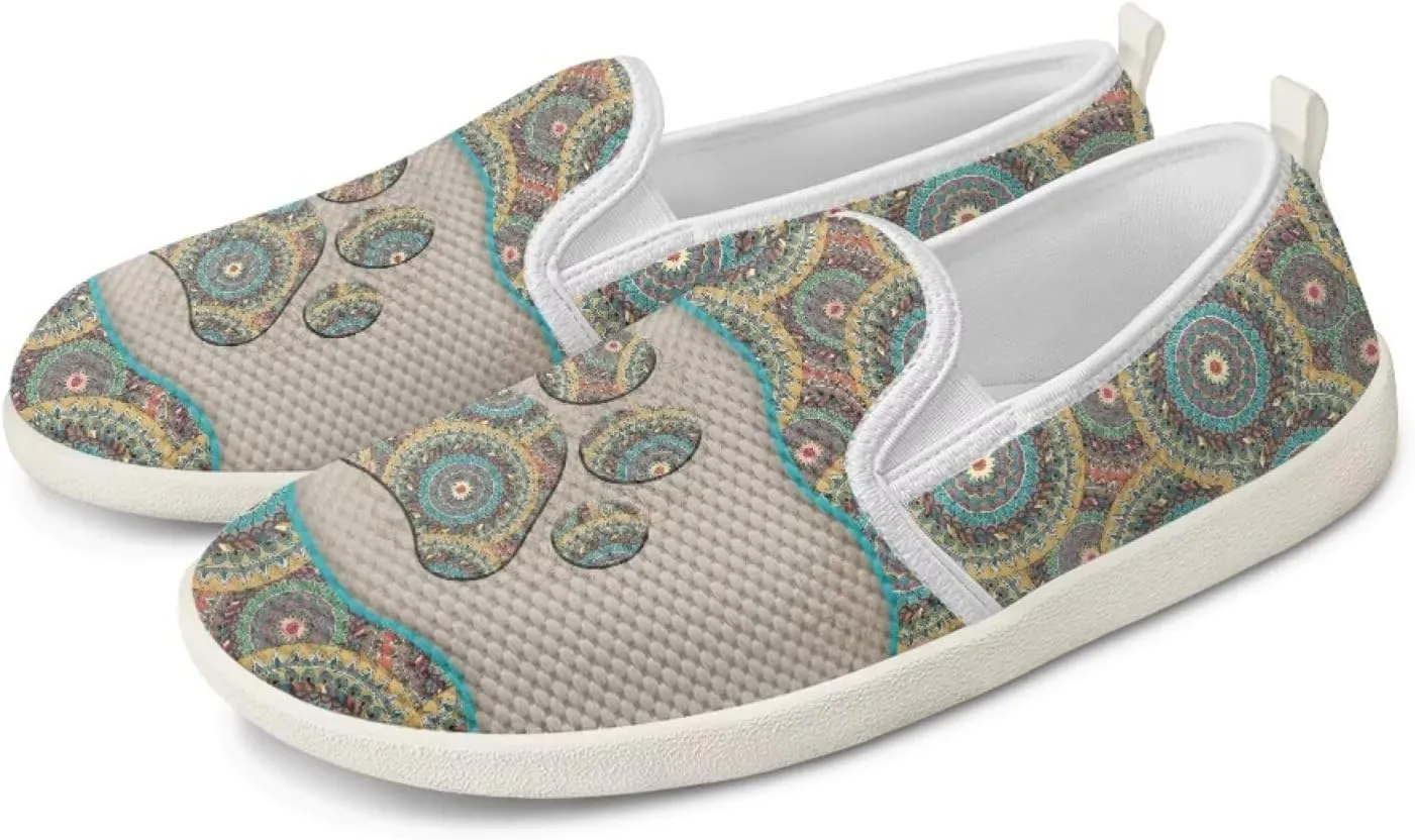 Howilath Western Aztec Print Mesh Sneakers Women Slip on Loafers Casual Breathable Shoes Walking Shoes