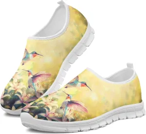 Hummingbird Floral Print Lightweight Walking Shoes for Women Mesh Casual Sneakers Size 5-10.5