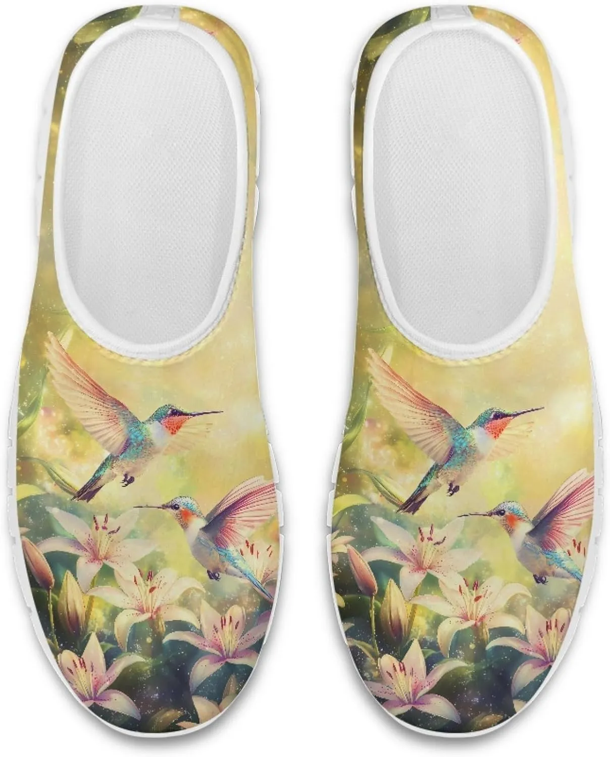 Hummingbird Floral Print Lightweight Walking Shoes for Women Mesh Casual Sneakers Size 5-10.5