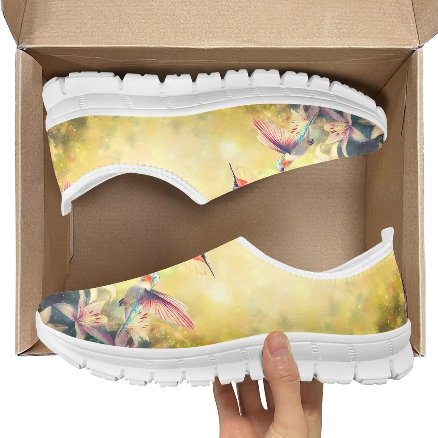 Hummingbird Floral Print Lightweight Walking Shoes for Women Mesh Casual Sneakers Size 5-10.5