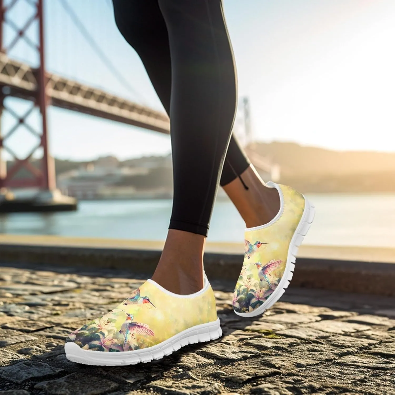 Hummingbird Floral Print Lightweight Walking Shoes for Women Mesh Casual Sneakers Size 5-10.5