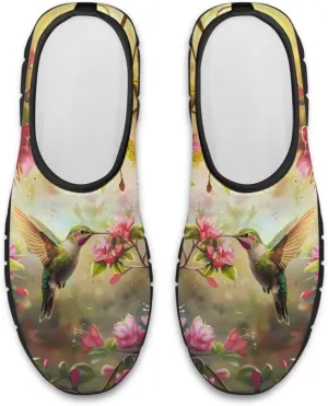Hummingbirds Print Soft Loafers for Women Casual Trekking Mesh Shoes Non-Slip Walking Flat Shoes for All Seasons