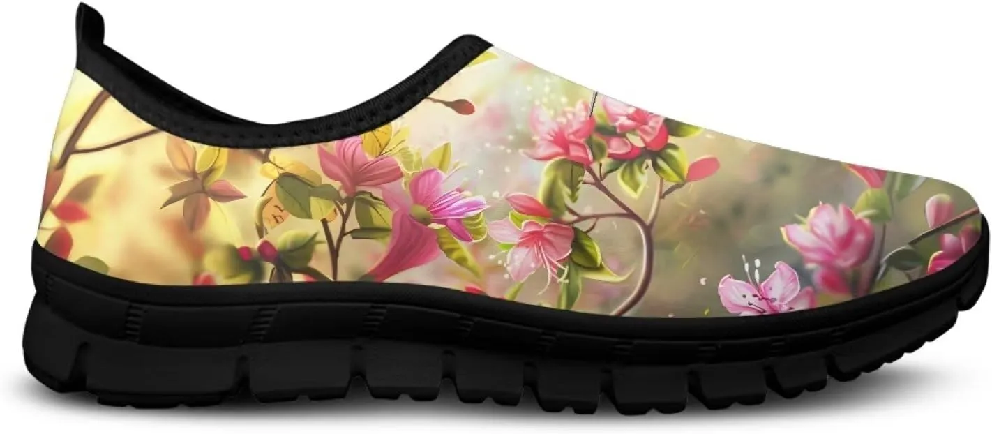 Hummingbirds Print Soft Loafers for Women Casual Trekking Mesh Shoes Non-Slip Walking Flat Shoes for All Seasons