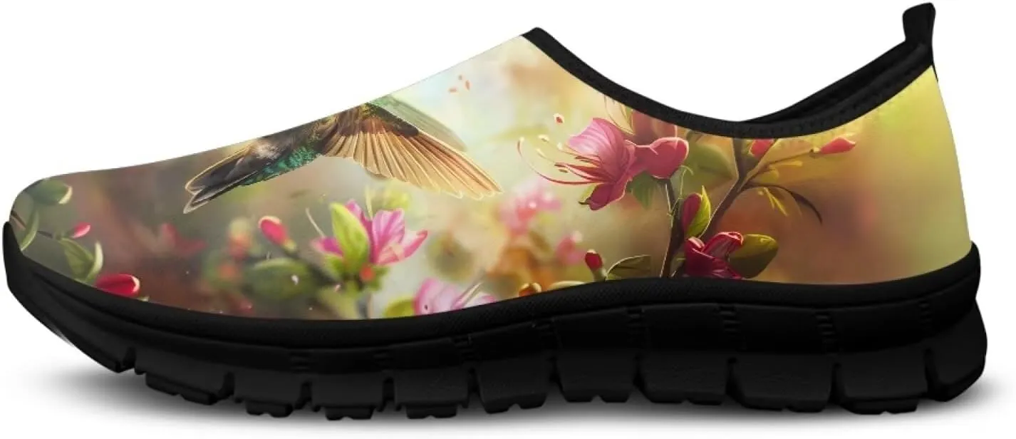 Hummingbirds Print Soft Loafers for Women Casual Trekking Mesh Shoes Non-Slip Walking Flat Shoes for All Seasons