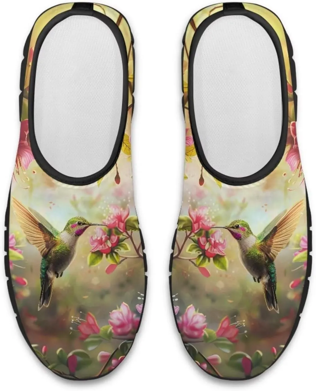 Hummingbirds Print Soft Loafers for Women Casual Trekking Mesh Shoes Non-Slip Walking Flat Shoes for All Seasons