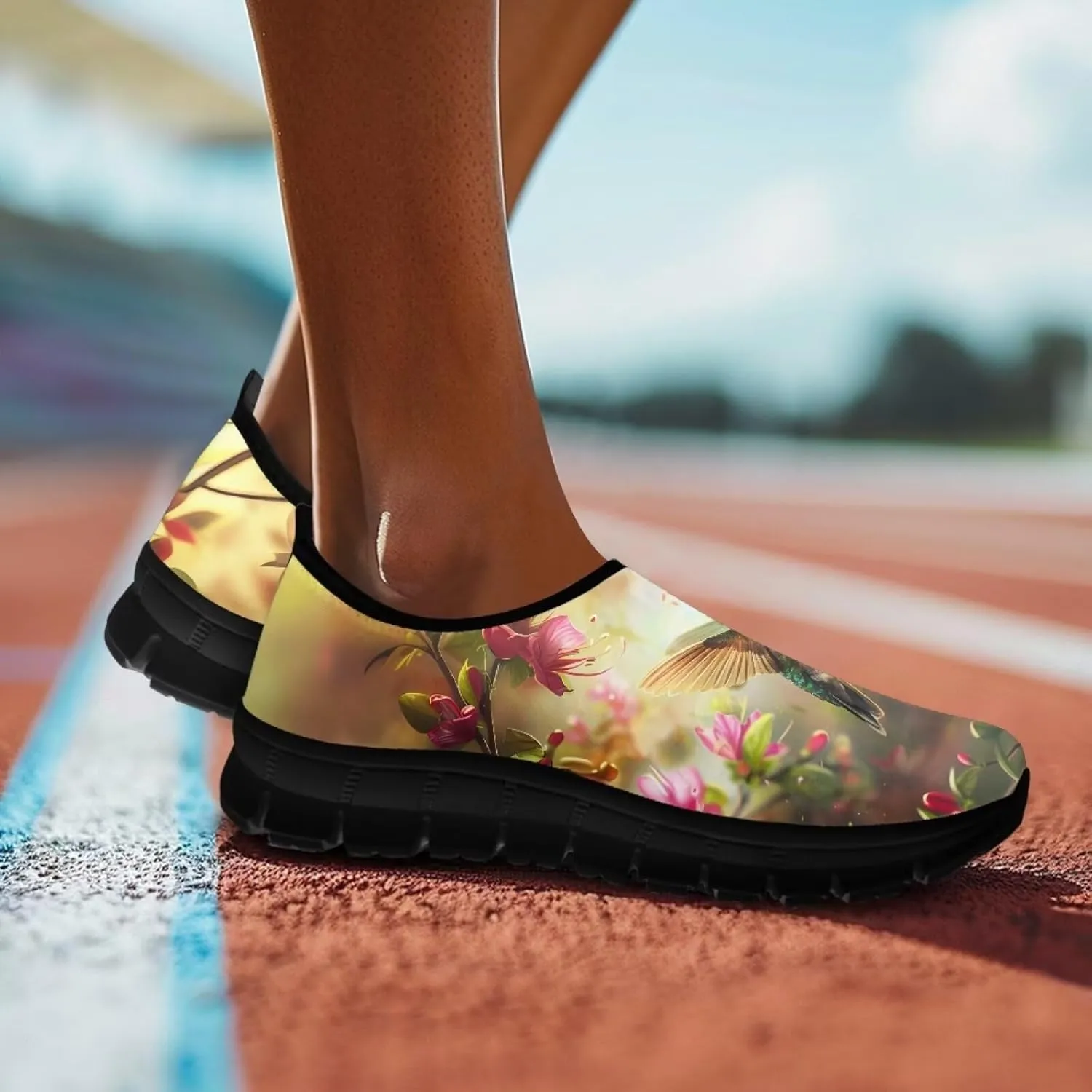 Hummingbirds Print Soft Loafers for Women Casual Trekking Mesh Shoes Non-Slip Walking Flat Shoes for All Seasons