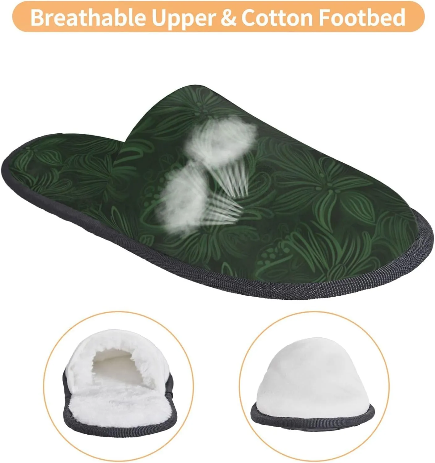 Hunter Green Floral Petals Pattern Printed Slippers Cozy Indoor Slide Unisex House Slippers Soft Plush Slip-on Slippers