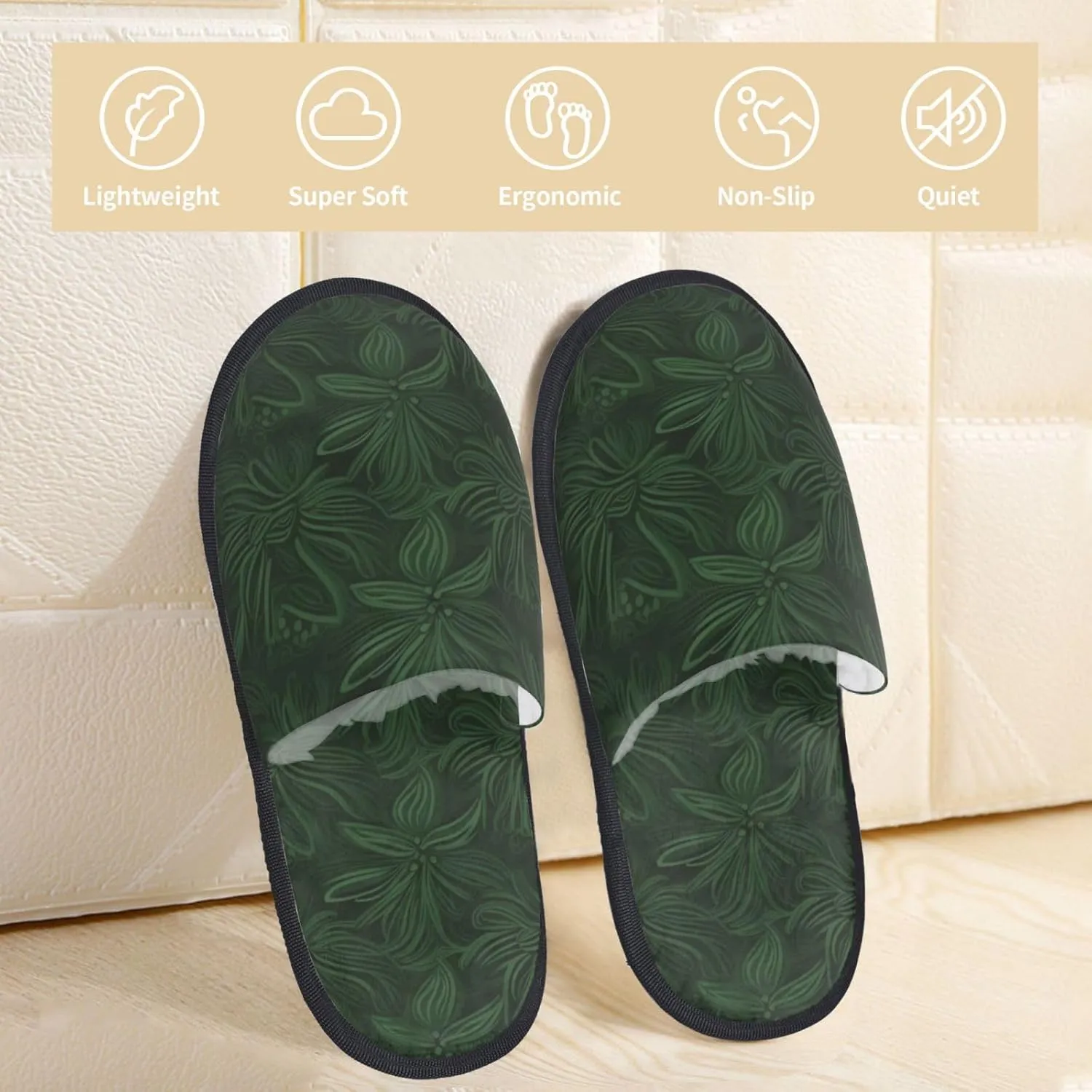 Hunter Green Floral Petals Pattern Printed Slippers Cozy Indoor Slide Unisex House Slippers Soft Plush Slip-on Slippers