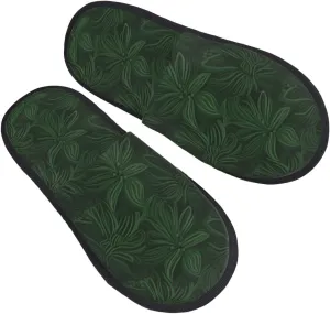Hunter Green Floral Petals Pattern Printed Slippers Cozy Indoor Slide Unisex House Slippers Soft Plush Slip-on Slippers