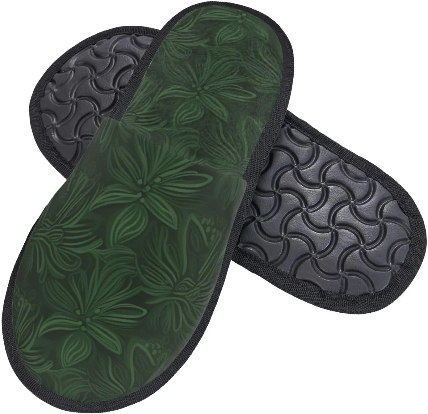 Hunter Green Floral Petals Pattern Printed Slippers Cozy Indoor Slide Unisex House Slippers Soft Plush Slip-on Slippers