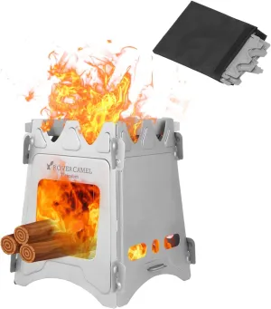 HXBER Camping Wood Stove Portable Folding Lightweight Titanium Wood Burning Backpacking Stove for Outdoor Survival Cooking Picnic