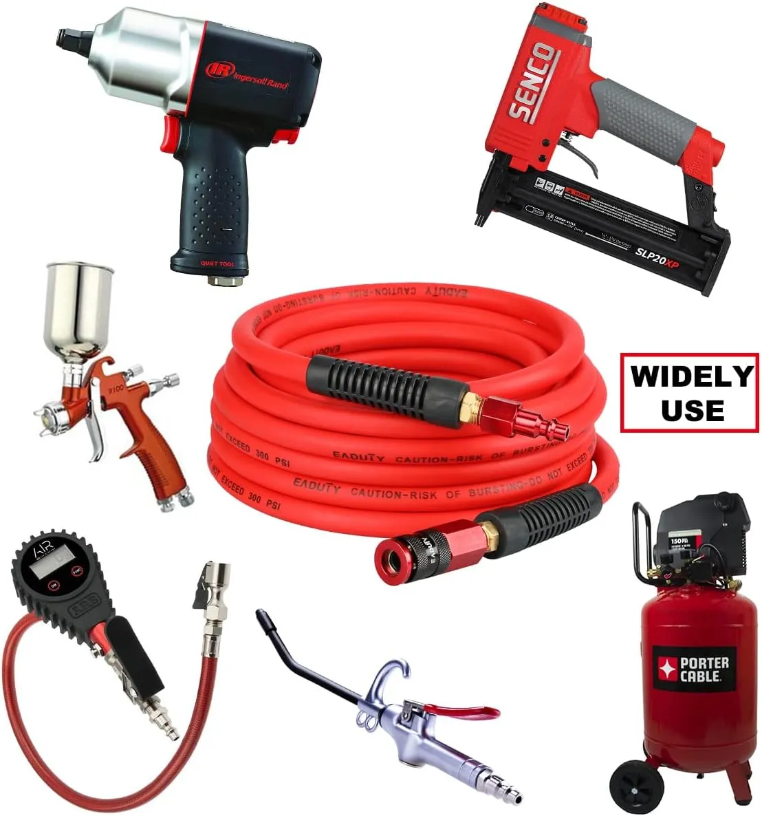 Hybrid Air Hose 3/8 In. x 25 ft, Lightweight, Flexible, Durable Air Compressor Hose with Aluminum Universal Quick Coupler and Industrial Plug, Red