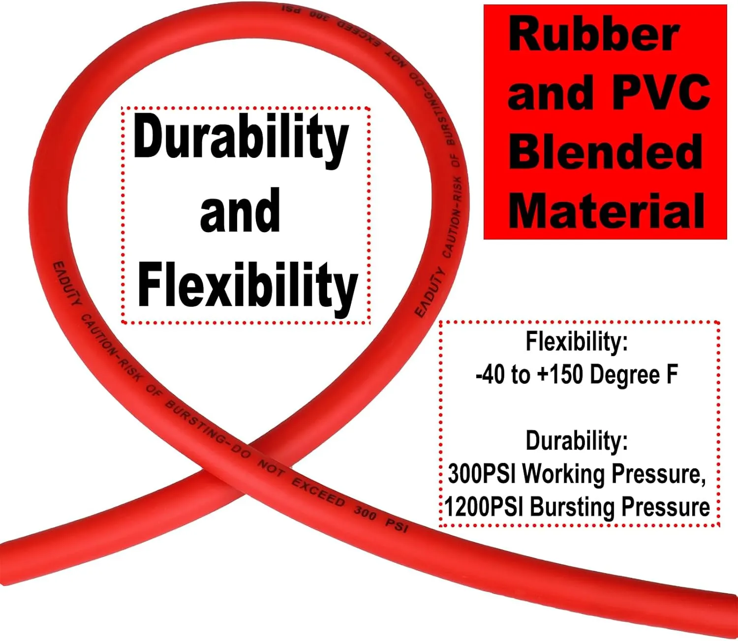 Hybrid Air Hose 3/8 In. x 25 ft, Lightweight, Flexible, Durable Air Compressor Hose with Aluminum Universal Quick Coupler and Industrial Plug, Red