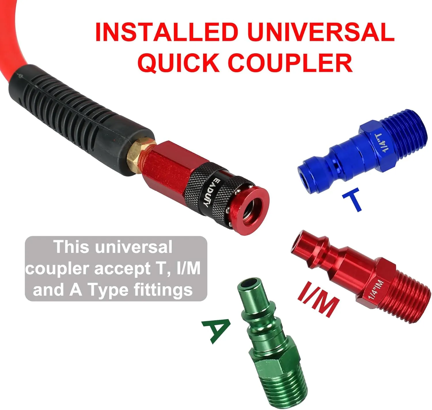 Hybrid Air Hose 3/8 In. x 25 ft, Lightweight, Flexible, Durable Air Compressor Hose with Aluminum Universal Quick Coupler and Industrial Plug, Red