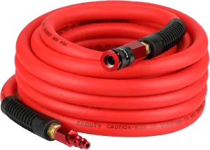 Hybrid Air Hose 3/8 In. x 25 ft, Lightweight, Flexible, Durable Air Compressor Hose with Aluminum Universal Quick Coupler and Industrial Plug, Red