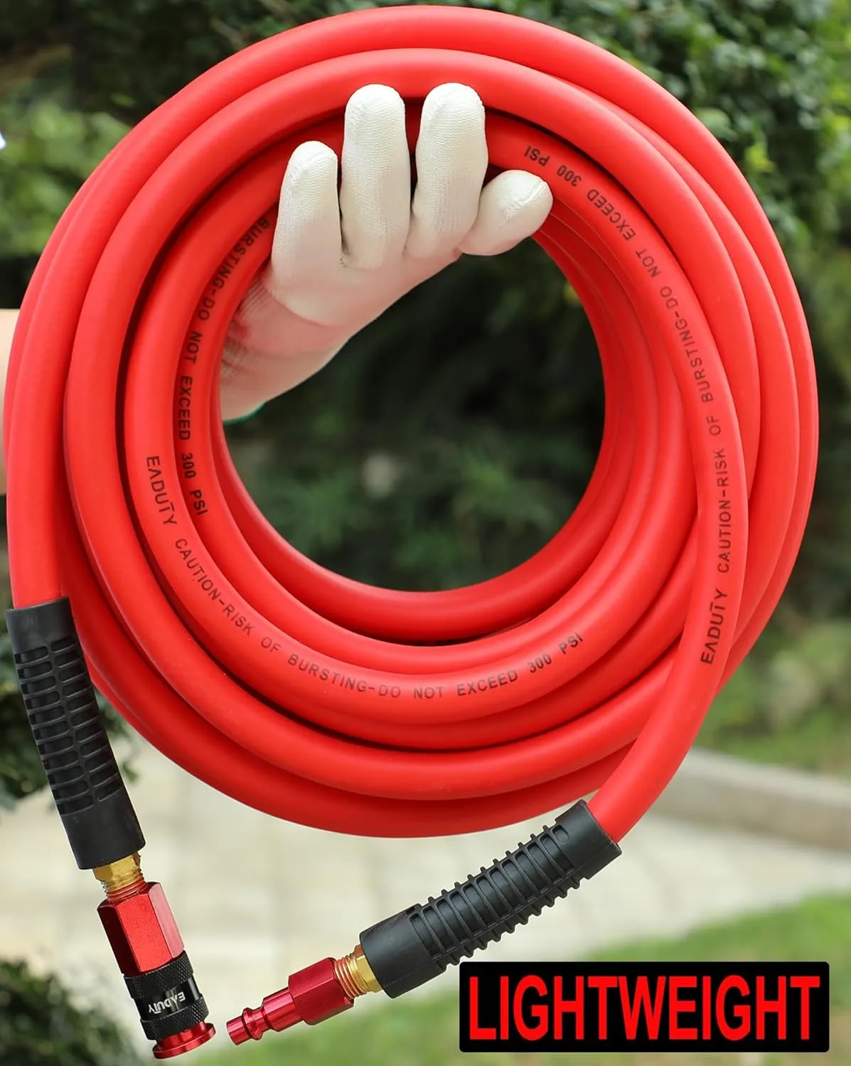 Hybrid Air Hose 3/8 In. x 25 ft, Lightweight, Flexible, Durable Air Compressor Hose with Aluminum Universal Quick Coupler and Industrial Plug, Red