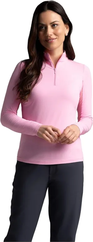 IBKUL Women's Solid Long Sleeve 1/4-zip Mock Neck Shirt