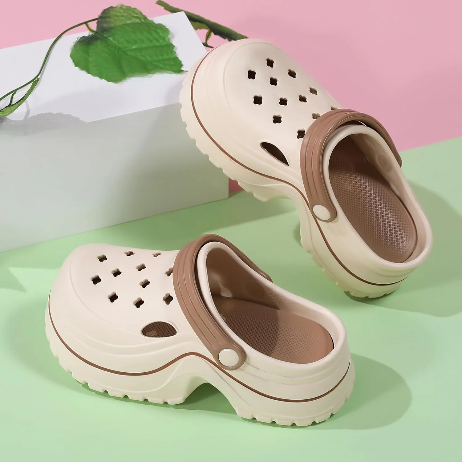 ihinzry Women's Platform Clogs Gardener Shoes 2.5 Inches Heeled Mules Clog Slip On Slides Shoes Outdoor Slippers