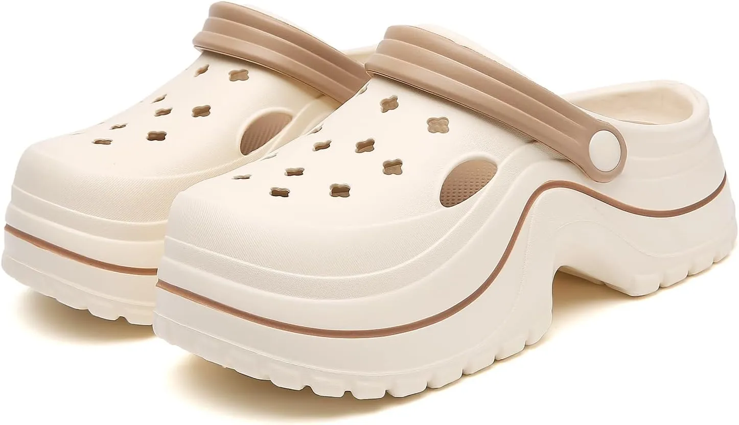 ihinzry Women's Platform Clogs Gardener Shoes 2.5 Inches Heeled Mules Clog Slip On Slides Shoes Outdoor Slippers