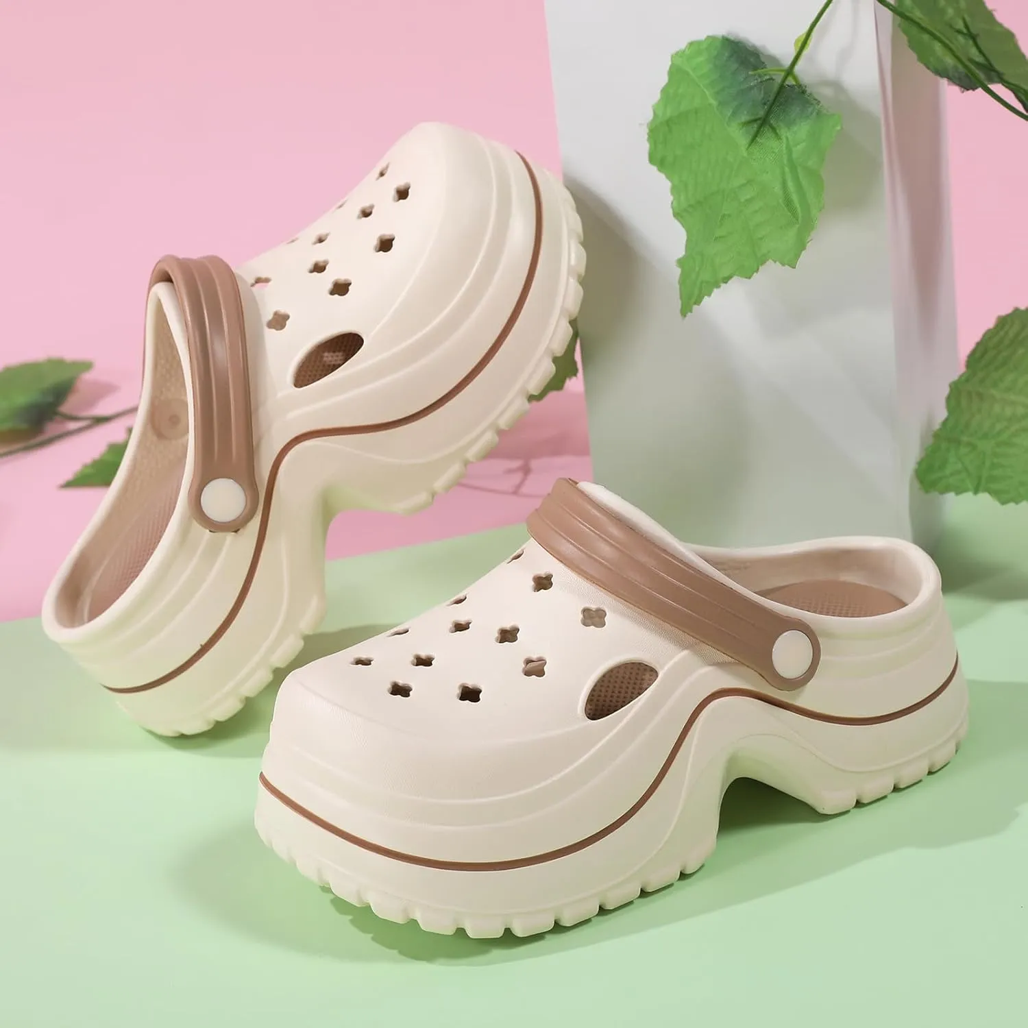 ihinzry Women's Platform Clogs Gardener Shoes 2.5 Inches Heeled Mules Clog Slip On Slides Shoes Outdoor Slippers