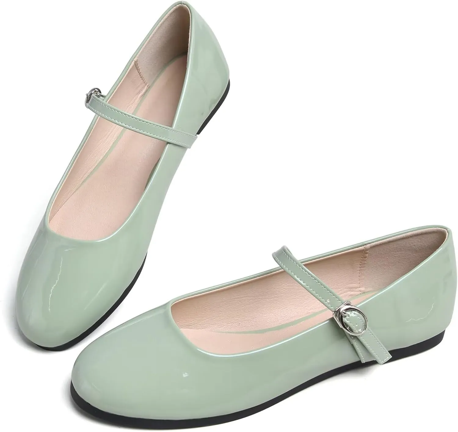 INEELUYI Womens Mary Jane Shoes Retro PU Flats Round Toe One Line Strap Flats Comfortable Ballet Flats Walking Flat Shoes