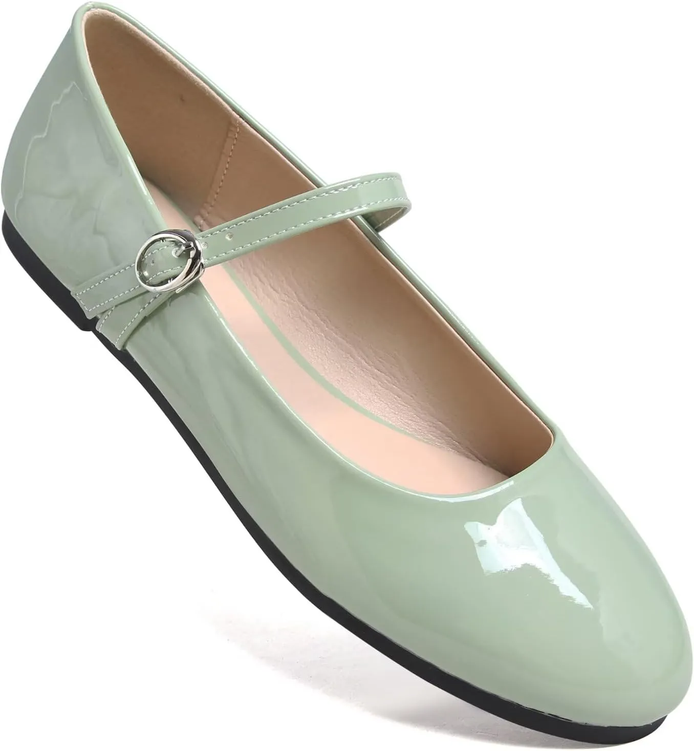 INEELUYI Womens Mary Jane Shoes Retro PU Flats Round Toe One Line Strap Flats Comfortable Ballet Flats Walking Flat Shoes